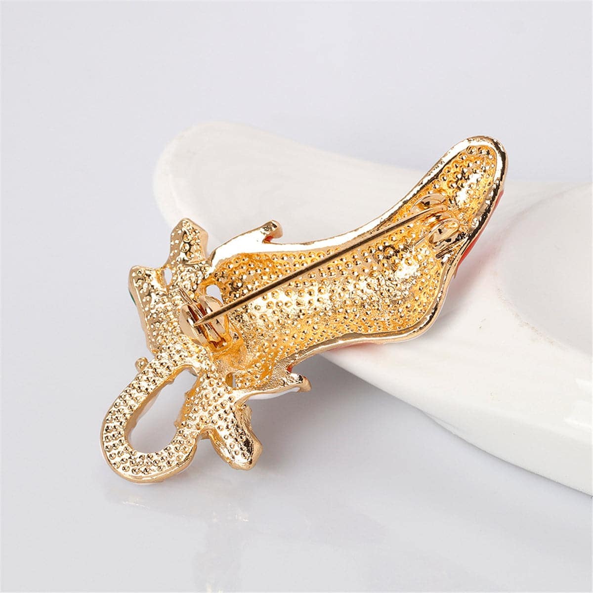 Cubic Zirconia & Goldtone Botany Stocking Brooch