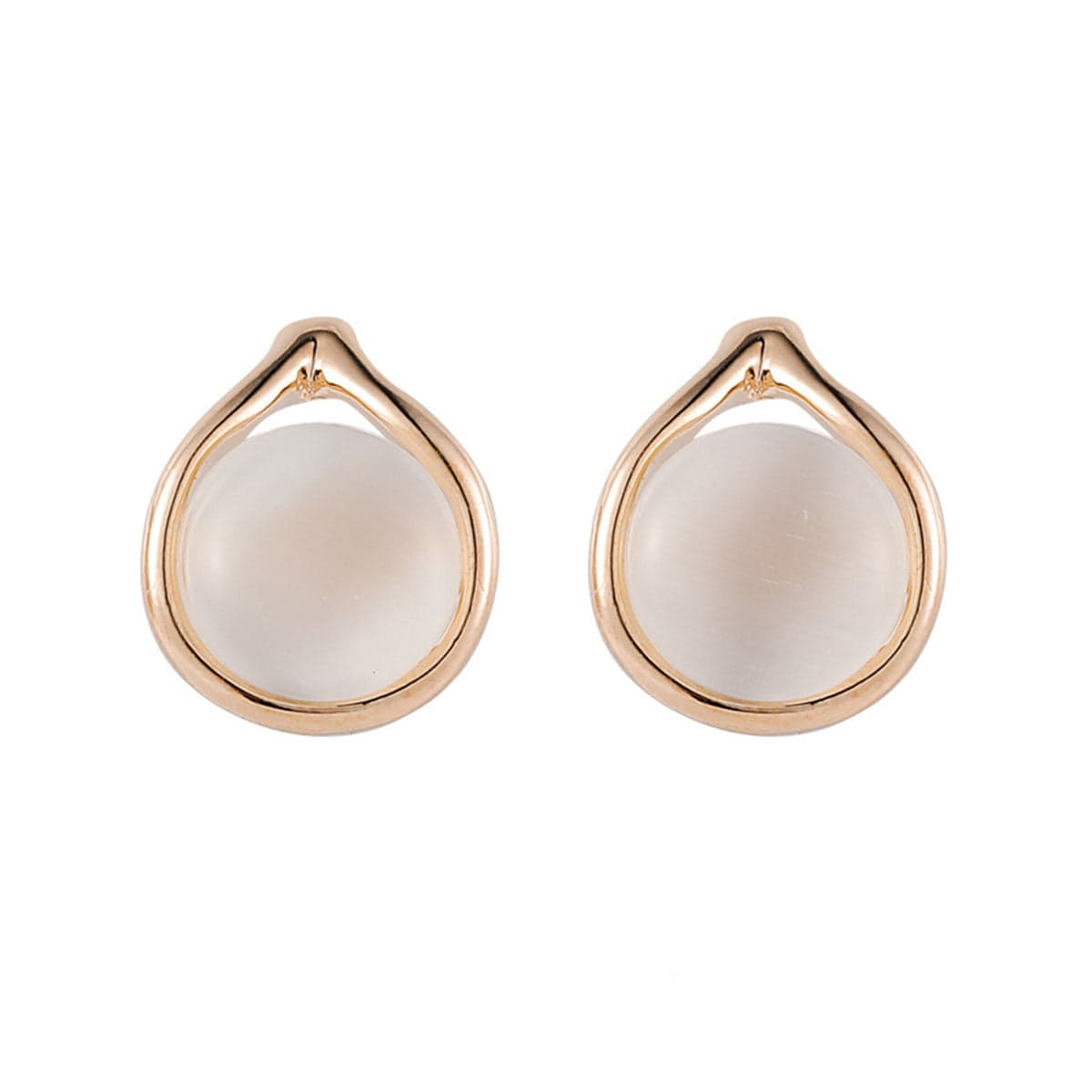 Goldtone & Peach Cats Eye Stud Earrings