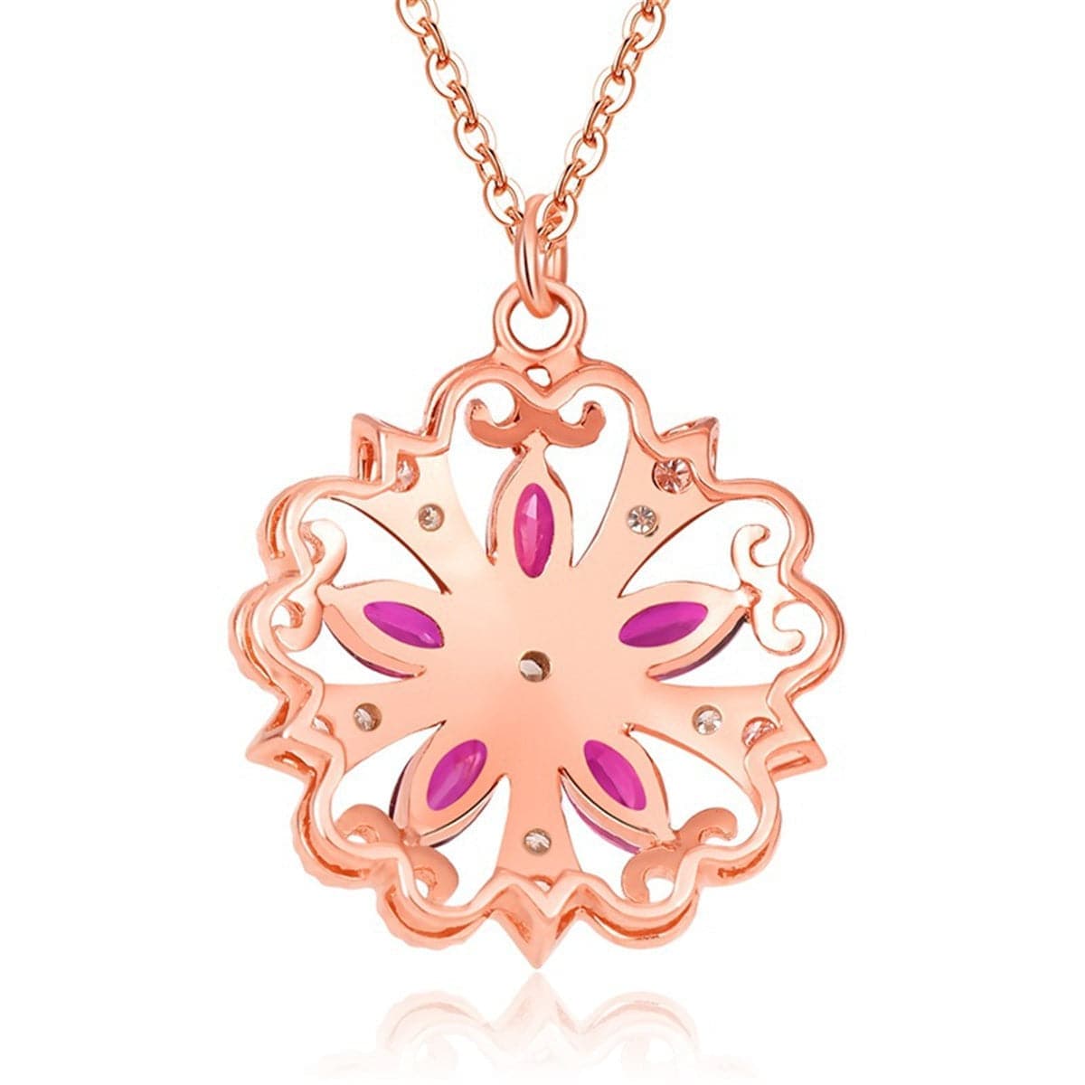 Red Crystal & Cubic Zirconia Rose Goldtone Floral Pendant Necklace-5