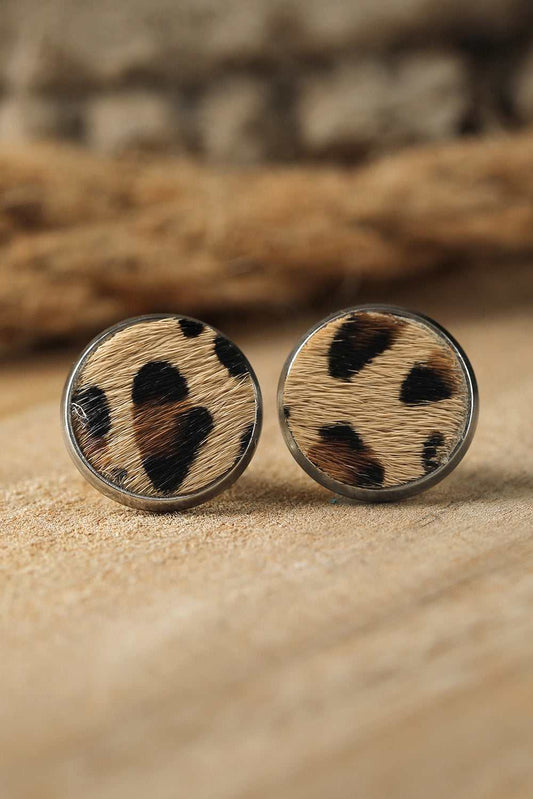 Threaded Pear Brown Leopard Studded Earrings