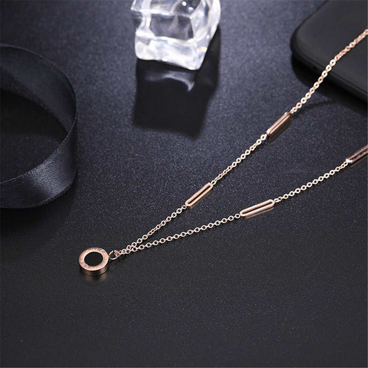 Black & Rose Goldtone Roman Numeral Plate Pendant Necklace