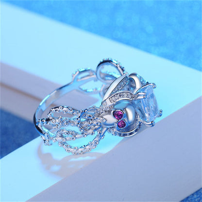 Crystal & Cubic Zirconia Openwork Skull Ring-5