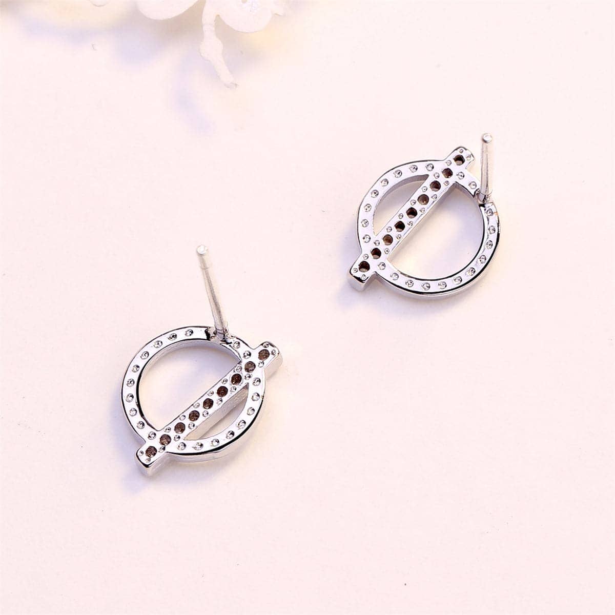 Cubic Zirconia & Silvertone Number One Ring Stud Earrings