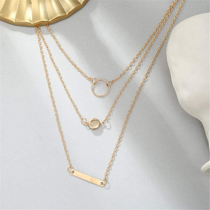 Goldtone Ring & Bar Layered Pendant Necklace