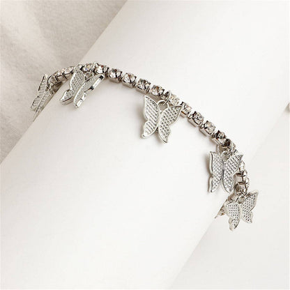 Cubic Zirconia & Silvertone Butterfly Station Anklet