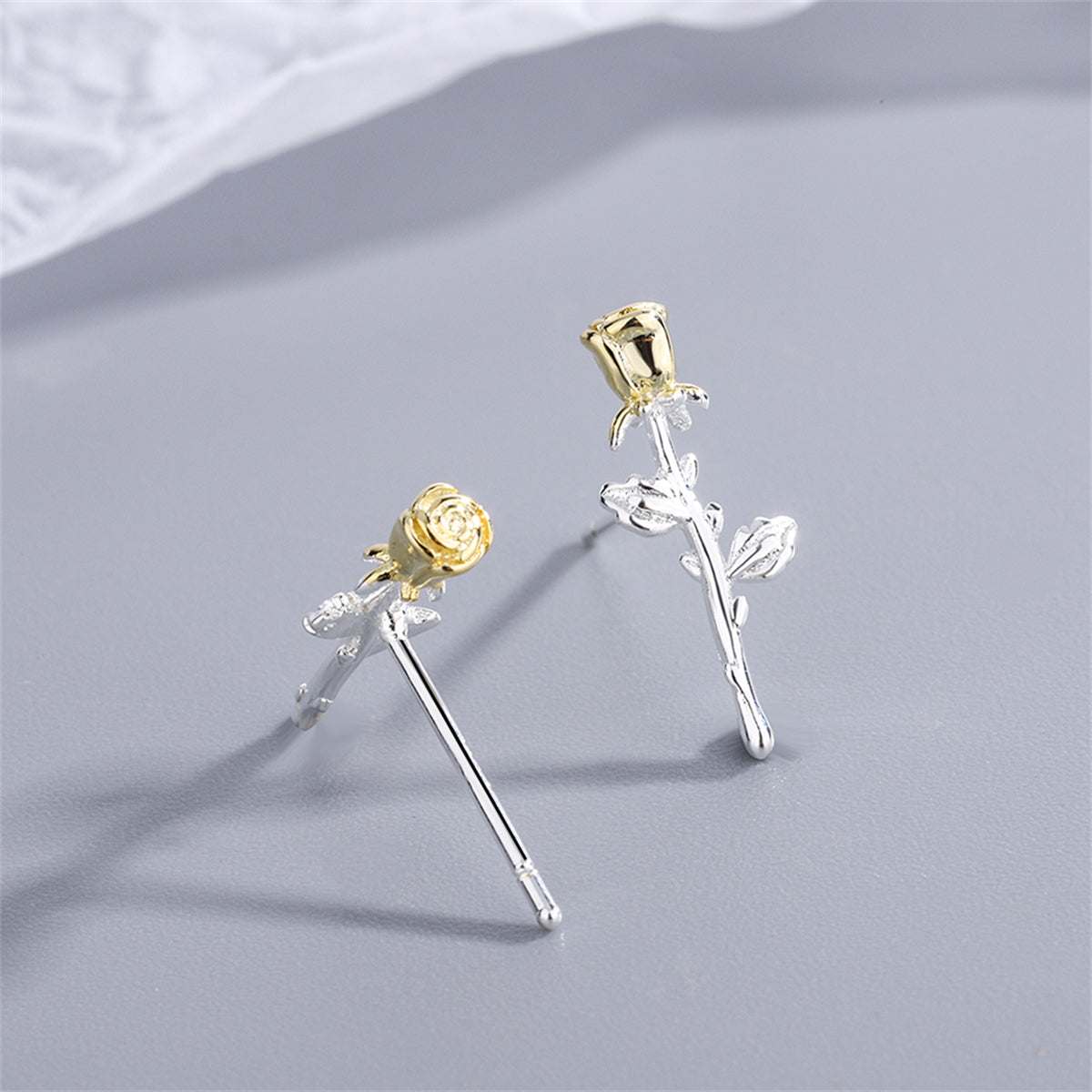 Two-tone Rose Stud Earrings