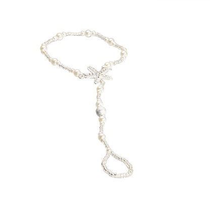 Pearl & Cubic Zirconia Starfish Anklet-to-Toe Ring