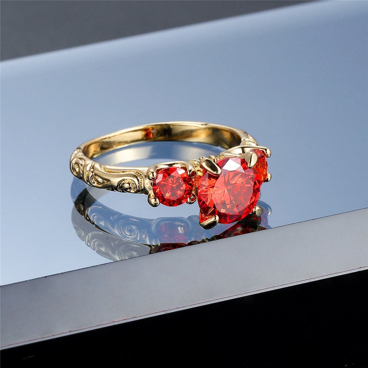 Red Crystal & Goldtone Ring-4