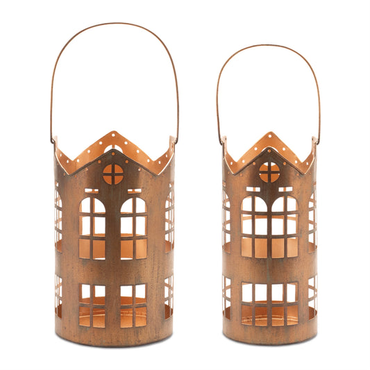 Melrose International Punched Metal House Lantern (Set of 2)