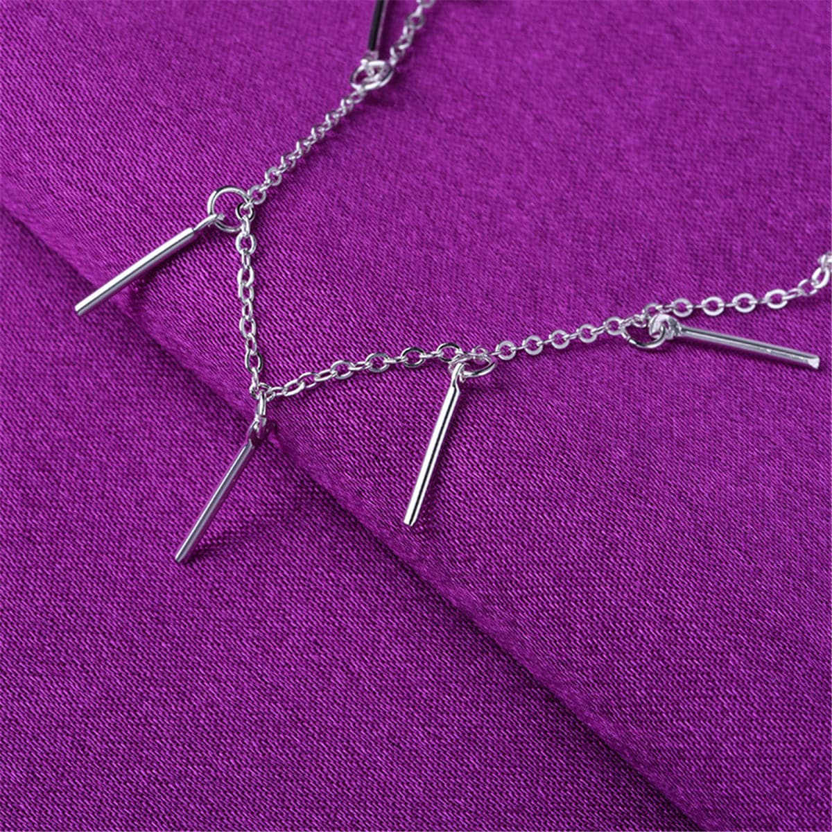 Silvertone Bar Station Anklet