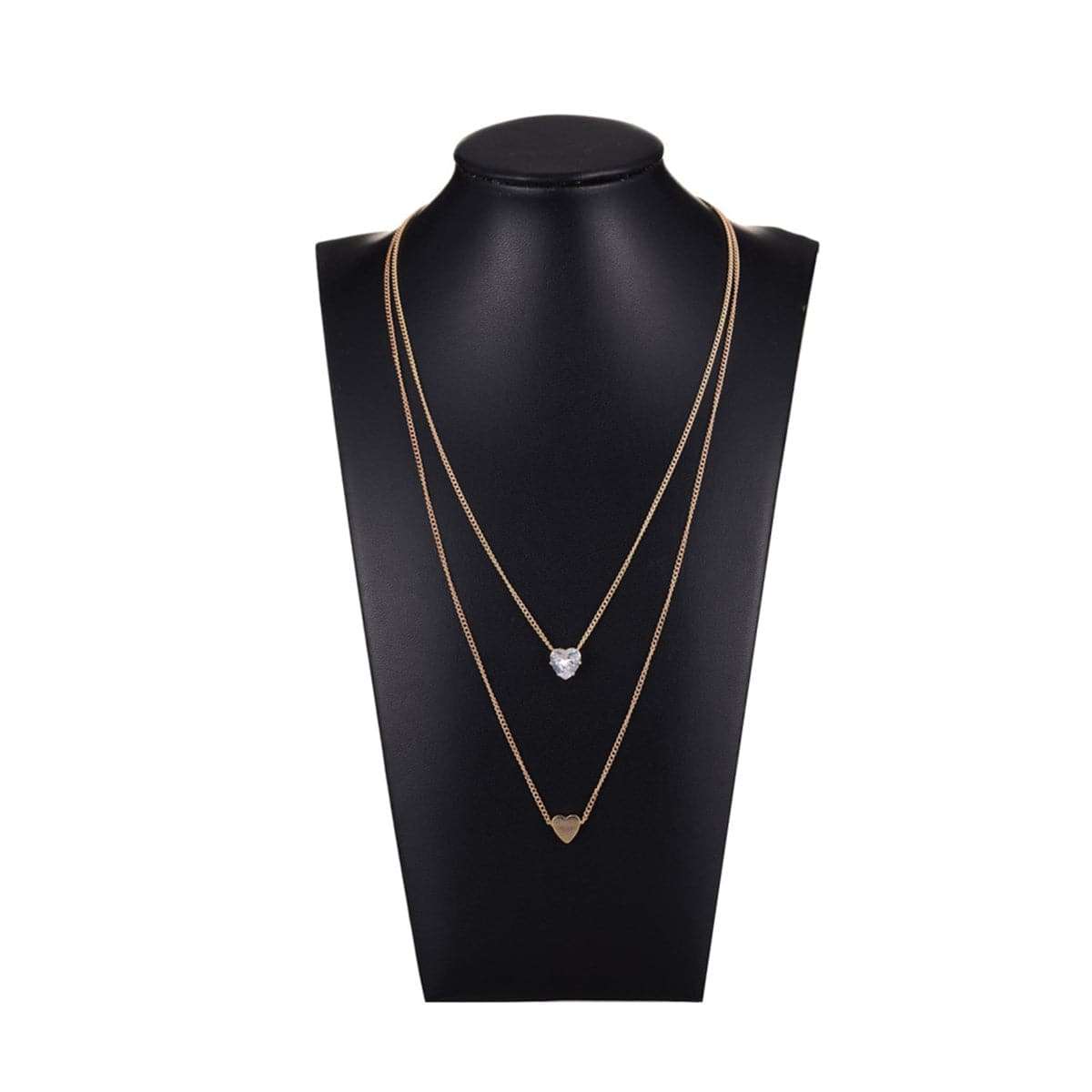 Cubic Zirconia & Goldtone Heart Double Pendant Necklace