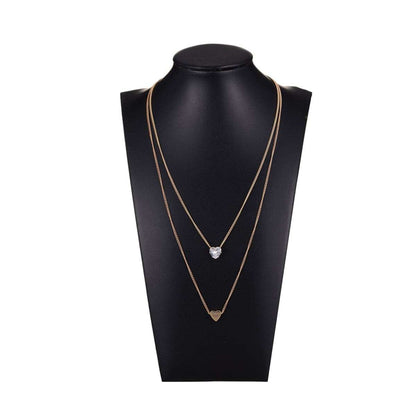 Cubic Zirconia & Goldtone Heart Double Pendant Necklace