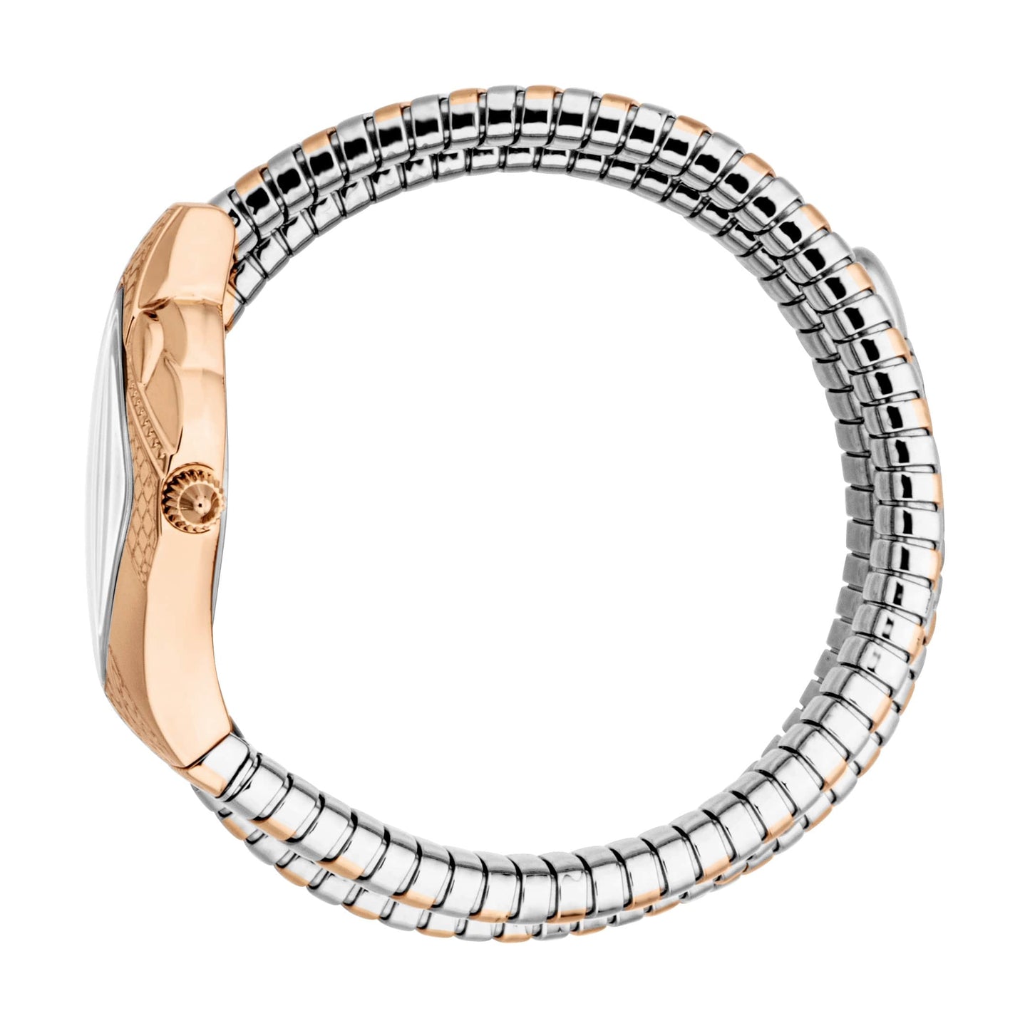 Just CAVALLI Womens's Snake Watch, Rose Gold Color Case, Silver Dial, Two Tone Silver & Rose Gold Stainless Steel Bracelet Jc1l307m0065