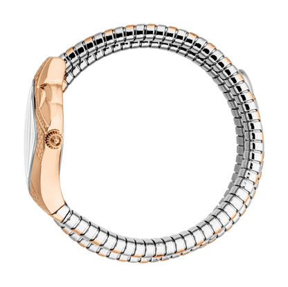 Just CAVALLI Womens's Snake Watch, Rose Gold Color Case, Silver Dial, Two Tone Silver & Rose Gold Stainless Steel Bracelet Jc1l307m0065