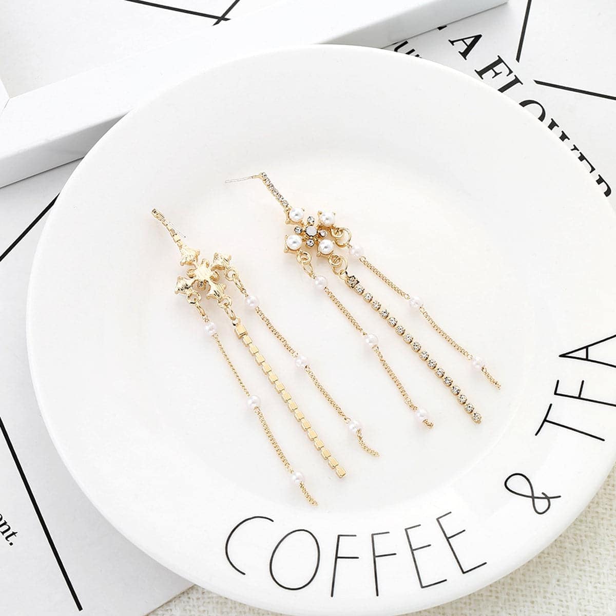 Pearl & Cubic Zirconia Goldtone Beaded Tassel Drop Earrings
