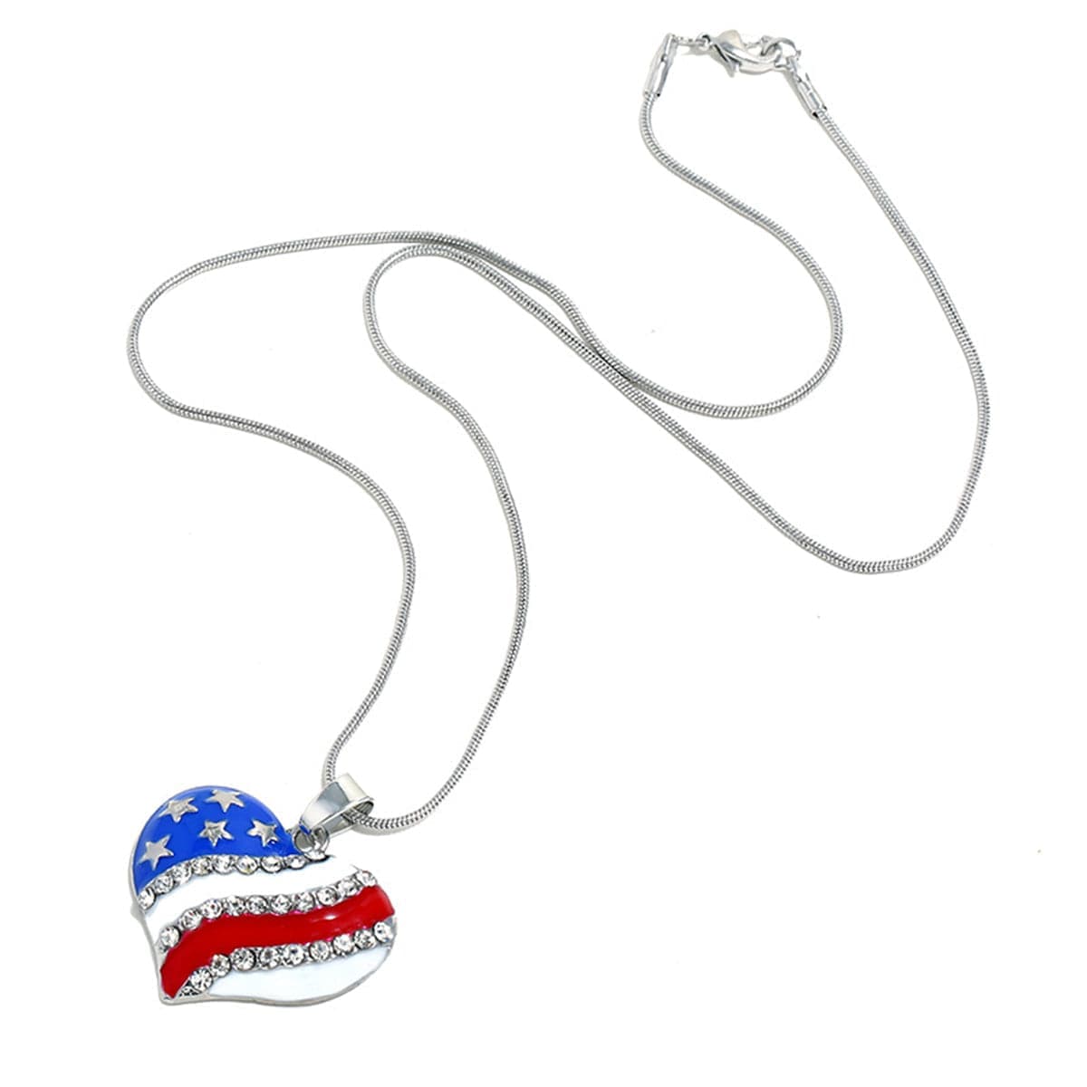 Cubic Zirconia & Silvertone Flag Heart Pendant Necklace