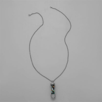Blue Resin & Silvertone 'Love' Bottle Pendant Necklace