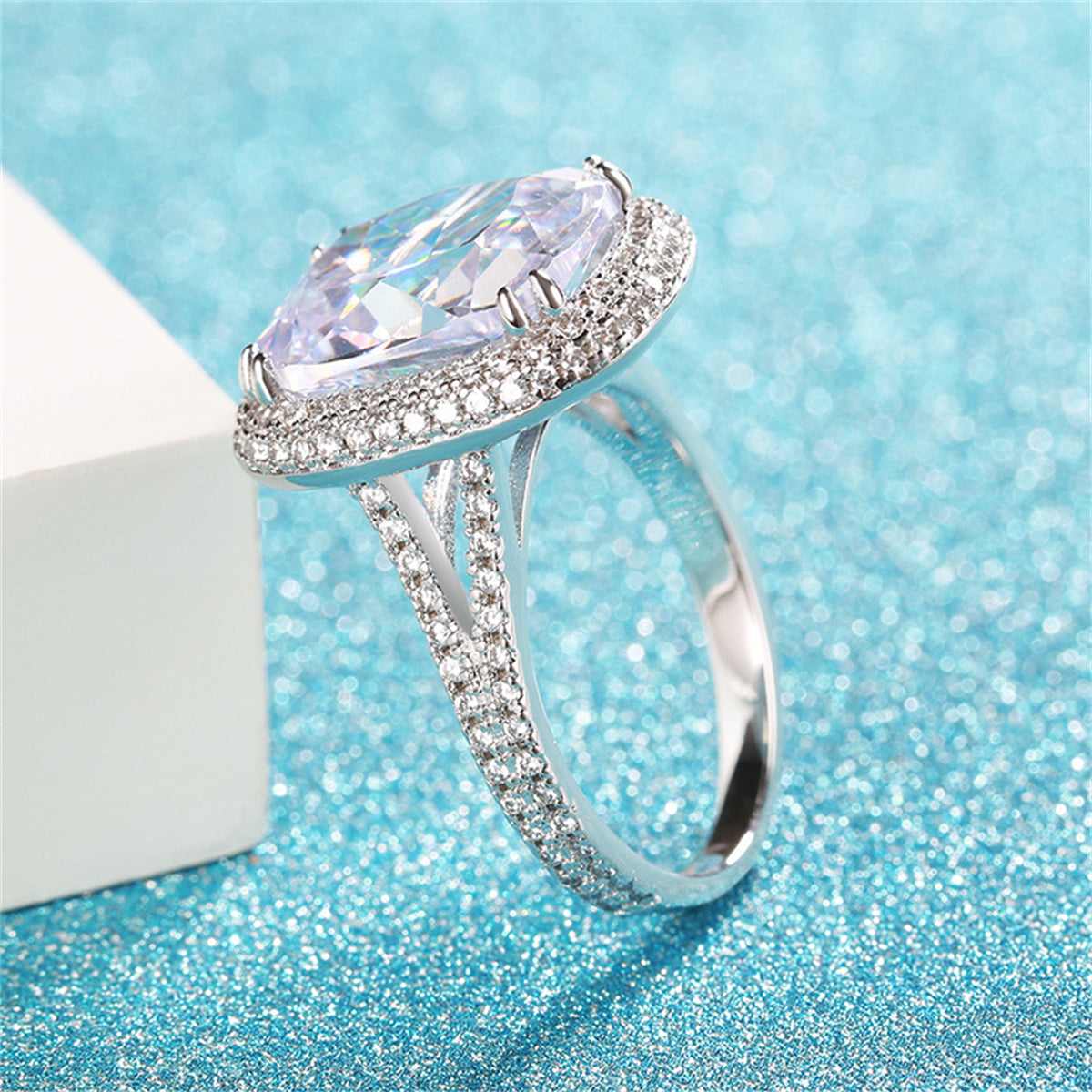 Crystal & Cubic Zirconia Silvertone Cushion Ring-2