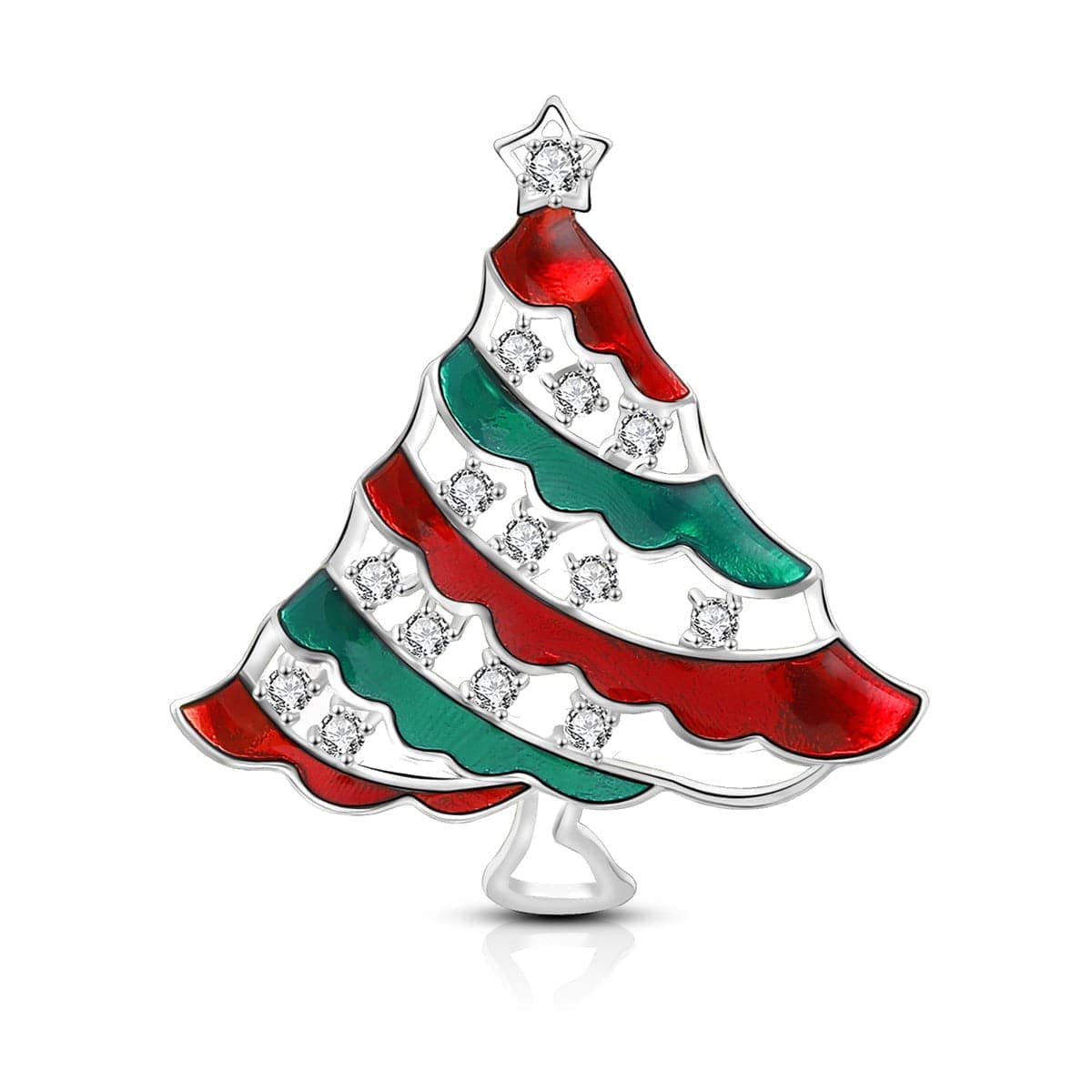 Cubic Zirconia & Silvertone Christmas Tree Brooch
