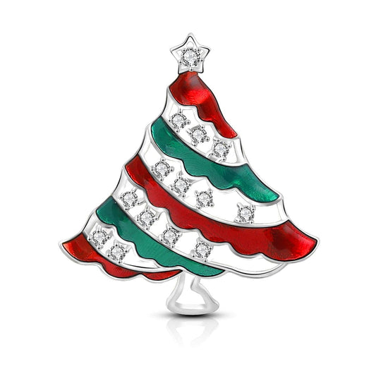 Cubic Zirconia & Silvertone Christmas Tree Brooch