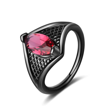 Red Crystal & Black-Tone Marquise-Cut Web Ring-5