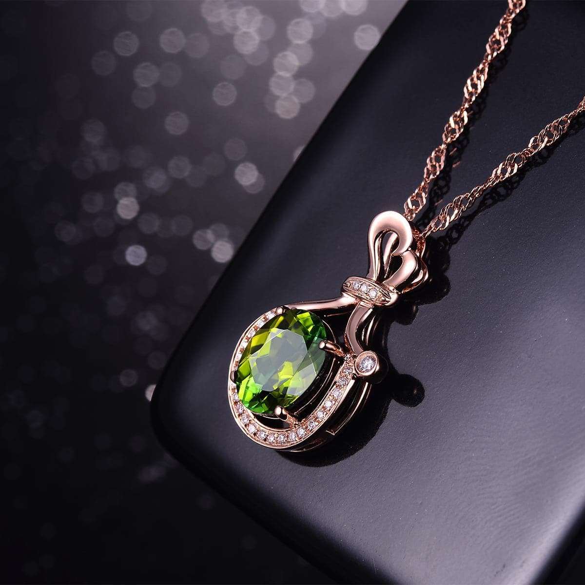 Olive Crystal & Cubic Zirconia Rose Goldtone Wallet Pendant Necklace