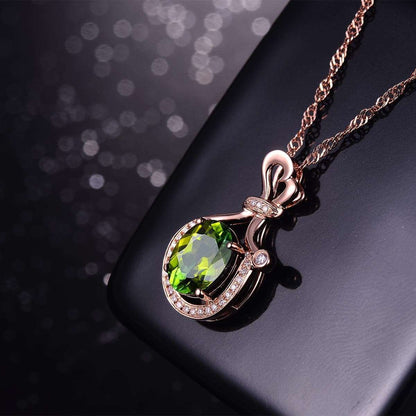 Olive Crystal & Cubic Zirconia Rose Goldtone Wallet Pendant Necklace