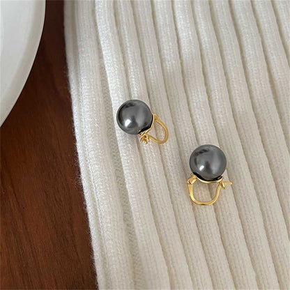 Gray Pearl & Goldtone Huggie Earrings