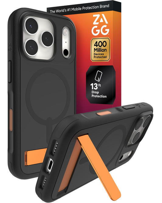 Zagg Sedona Snap Case with Kickstand for Iphone 17 Pro - Flood Black, Drop Protection (13ft/4m), Multi-Layer Protection, with Camera Button, Magsafe Phone Case with Impact-Absorbing Bumpers
