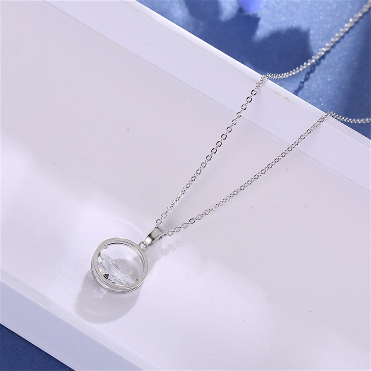 Crystal & Silvertone Half-Full Kettle Pendant Necklace