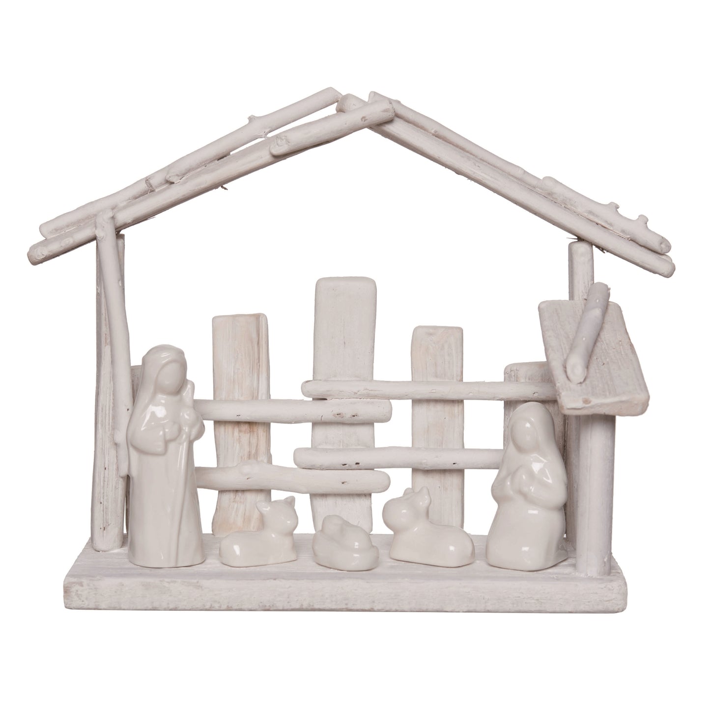 12 in White Christmas Minimalist Nativity Scene Decorative Wood Object for Holiday Decor