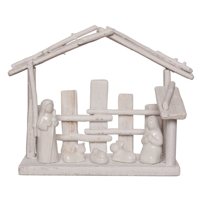 12 in White Christmas Minimalist Nativity Scene Decorative Wood Object for Holiday Decor