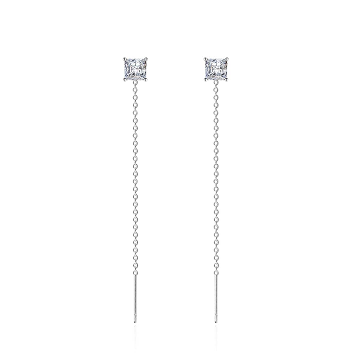 Clear Crystal & Silvertone Cube Threader Earrings