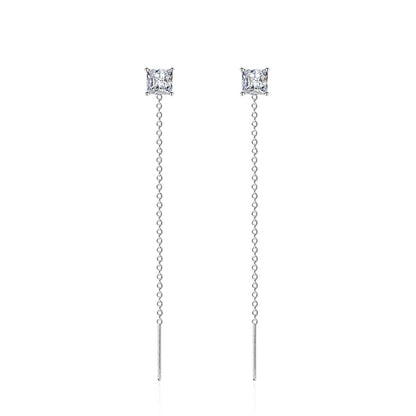 Clear Crystal & Silvertone Cube Threader Earrings