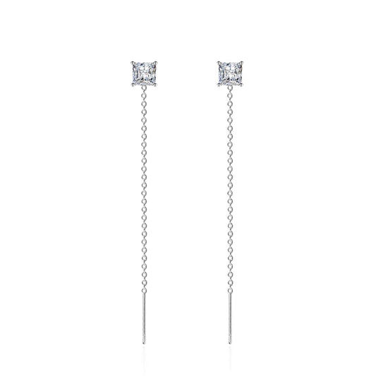 Clear Crystal & Silvertone Cube Threader Earrings