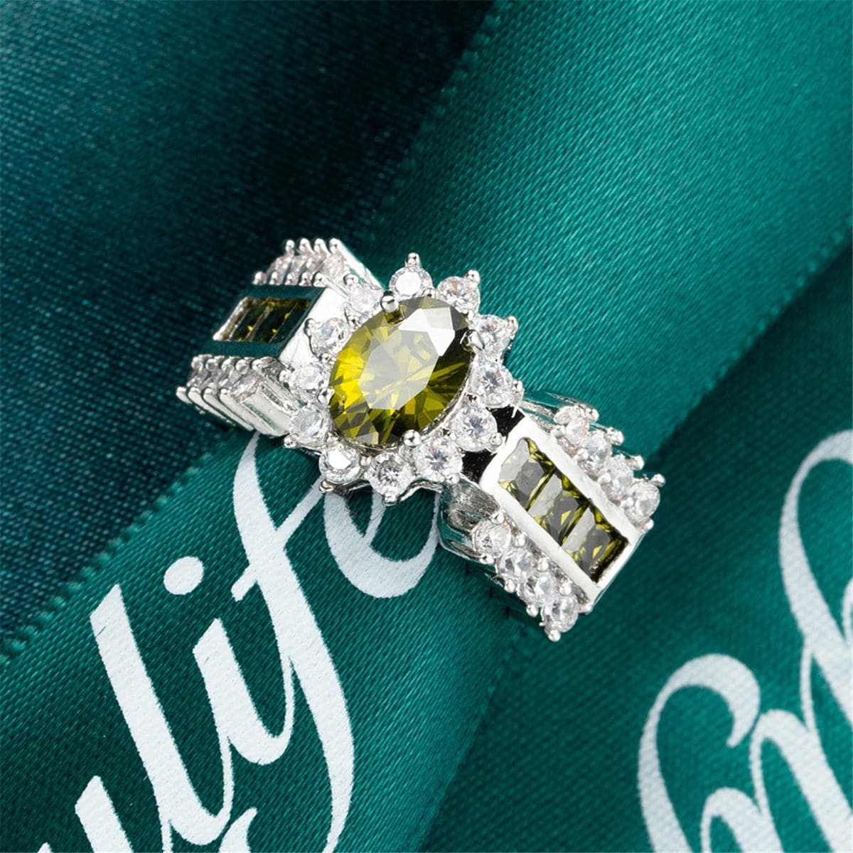 Green Crystal & Cubic Zirconia Ring