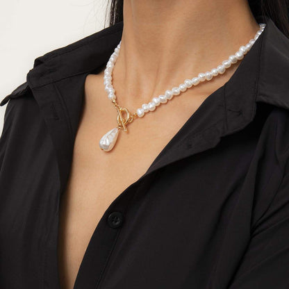 Pearl & Goldtone Drop Toggle Pendant Necklace