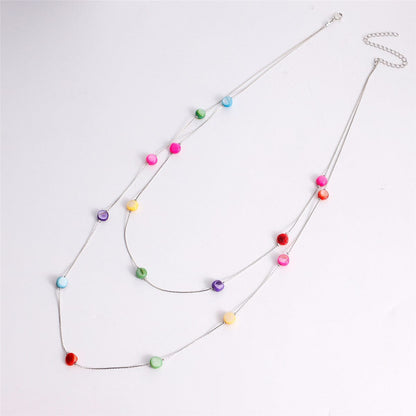 Multicolor Quartz & Silvertone Layered Necklace