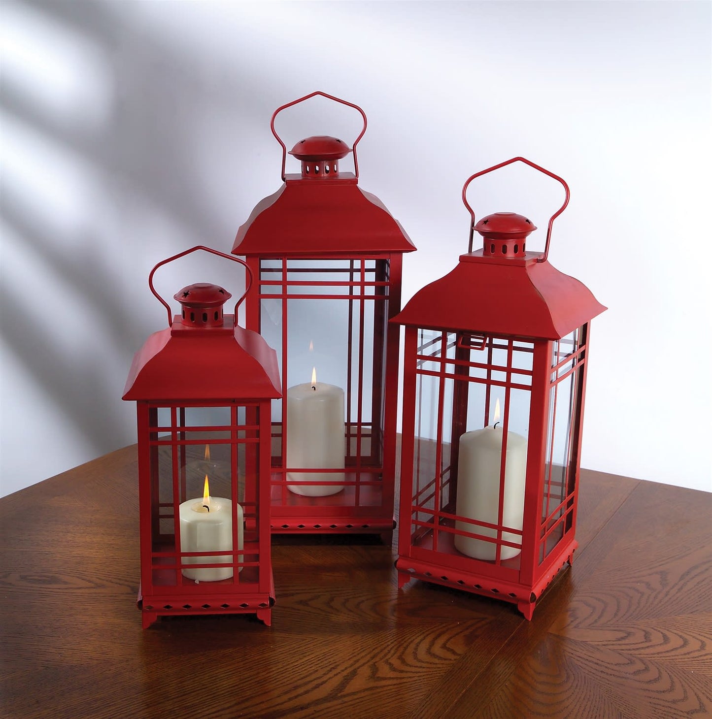 Melrose International Traditional Red Metal Lantern (Set of 3)