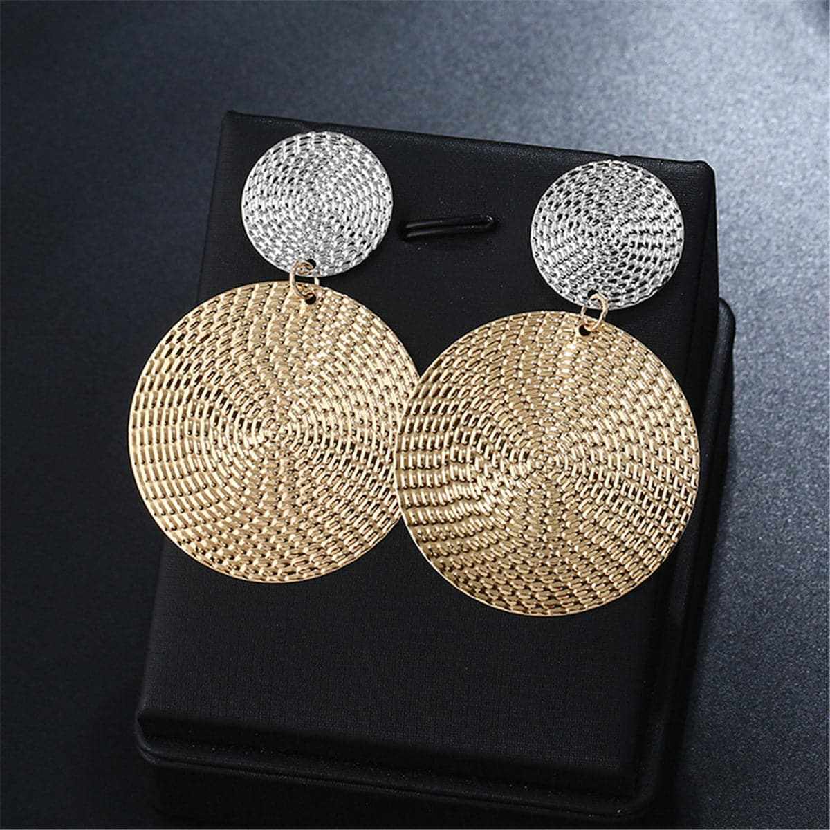 Goldtone & Silvertone Woven Disk Drop Earrings