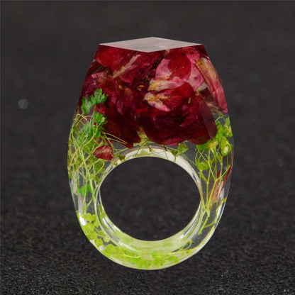 Deep Red & Green Dried Flower Ring-2