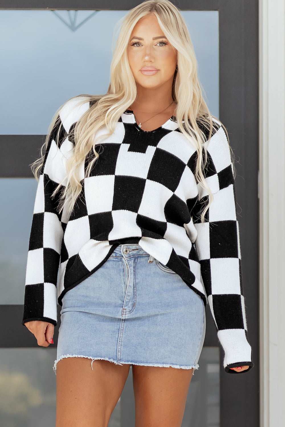 Amelia Drop Shoulder Knit Sweater - Black / M - 8/10