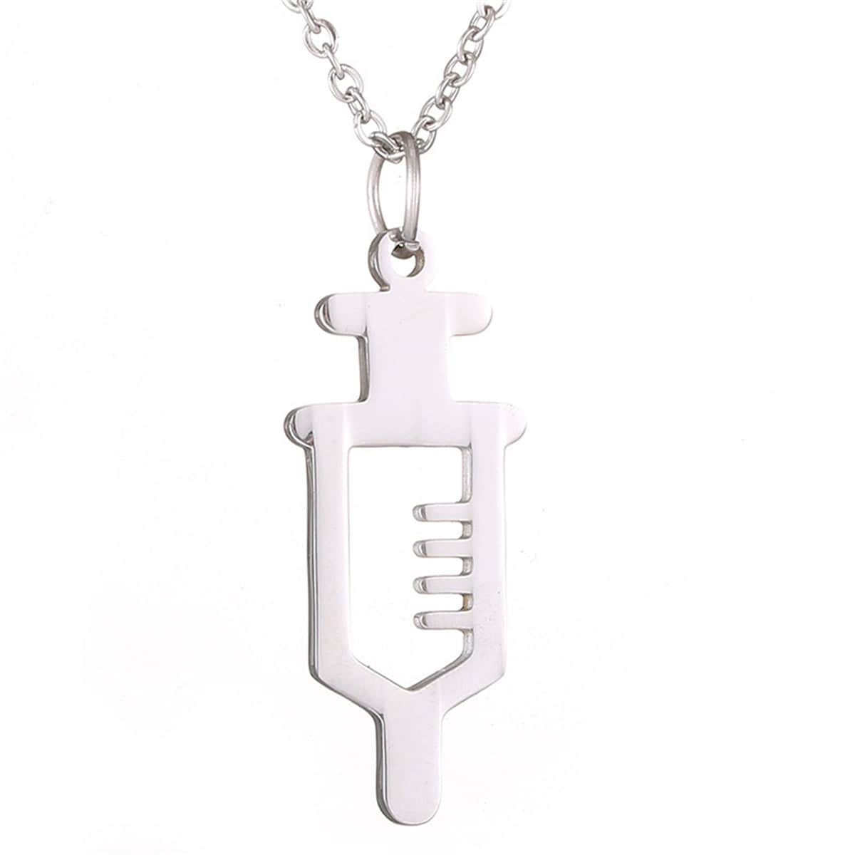 Silvertone Open Injector Pendant Necklace