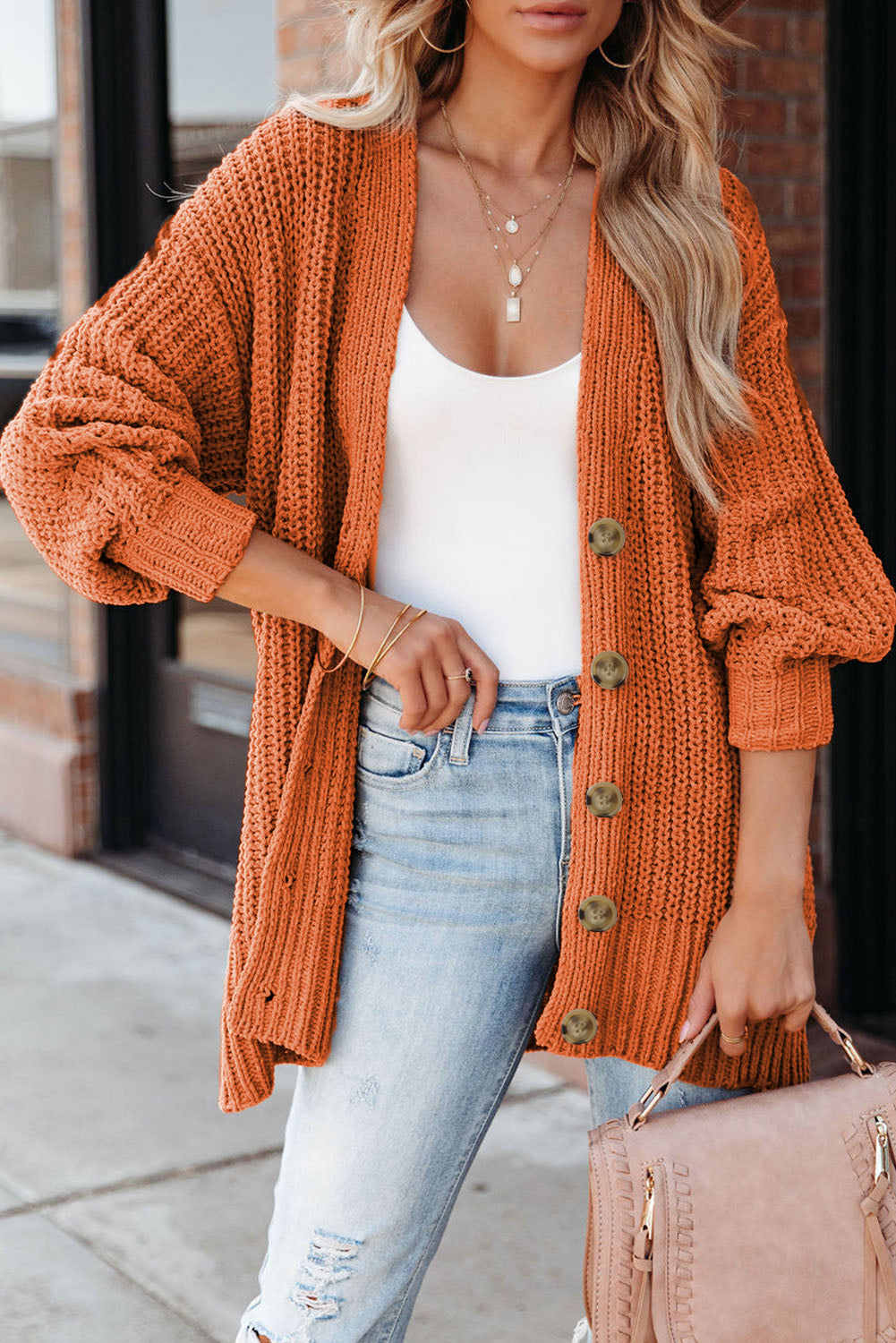 Rachel Front Chunky Cardigan Sweater - Gold Flame / 2XL - 20/22