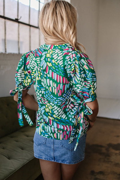 Threaded Pear Ellianna Geometric Puff Sleeve Blouse