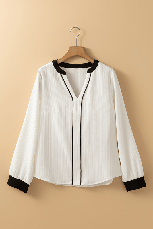 Threaded Pear Ramila Textured Colorblock Elegant Blouse