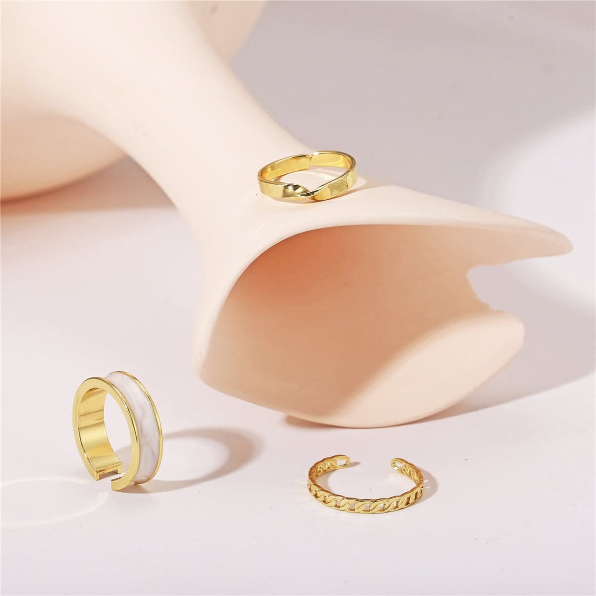 Enamel & Goldtone Open Ring Set
