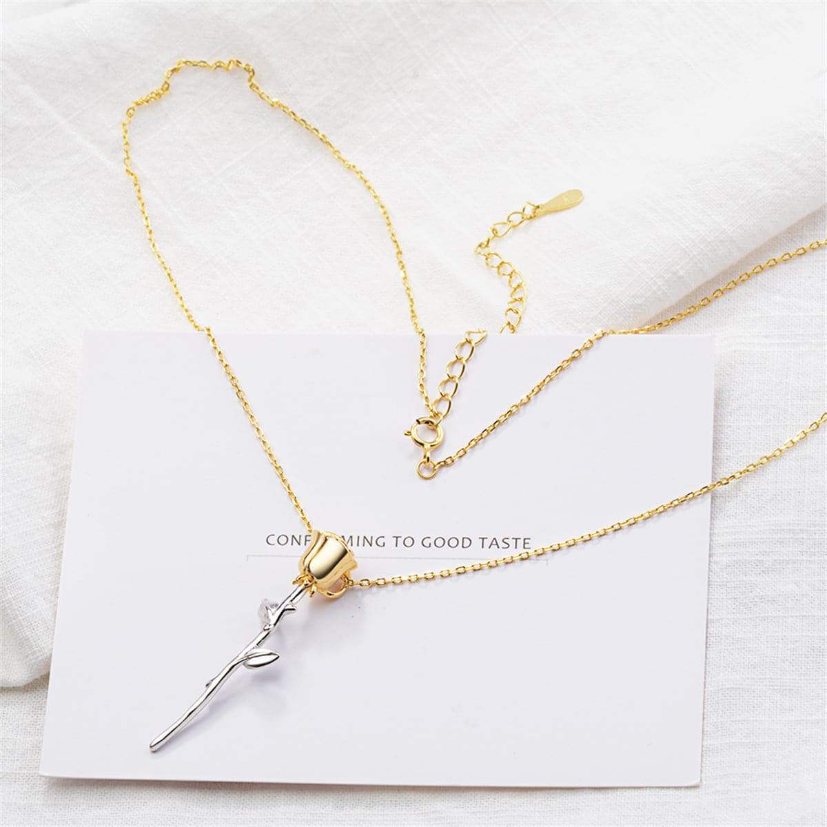 Two Tone Rose Pendant Necklace