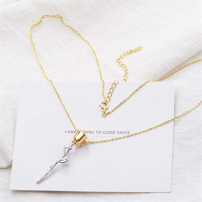 Two Tone Rose Pendant Necklace
