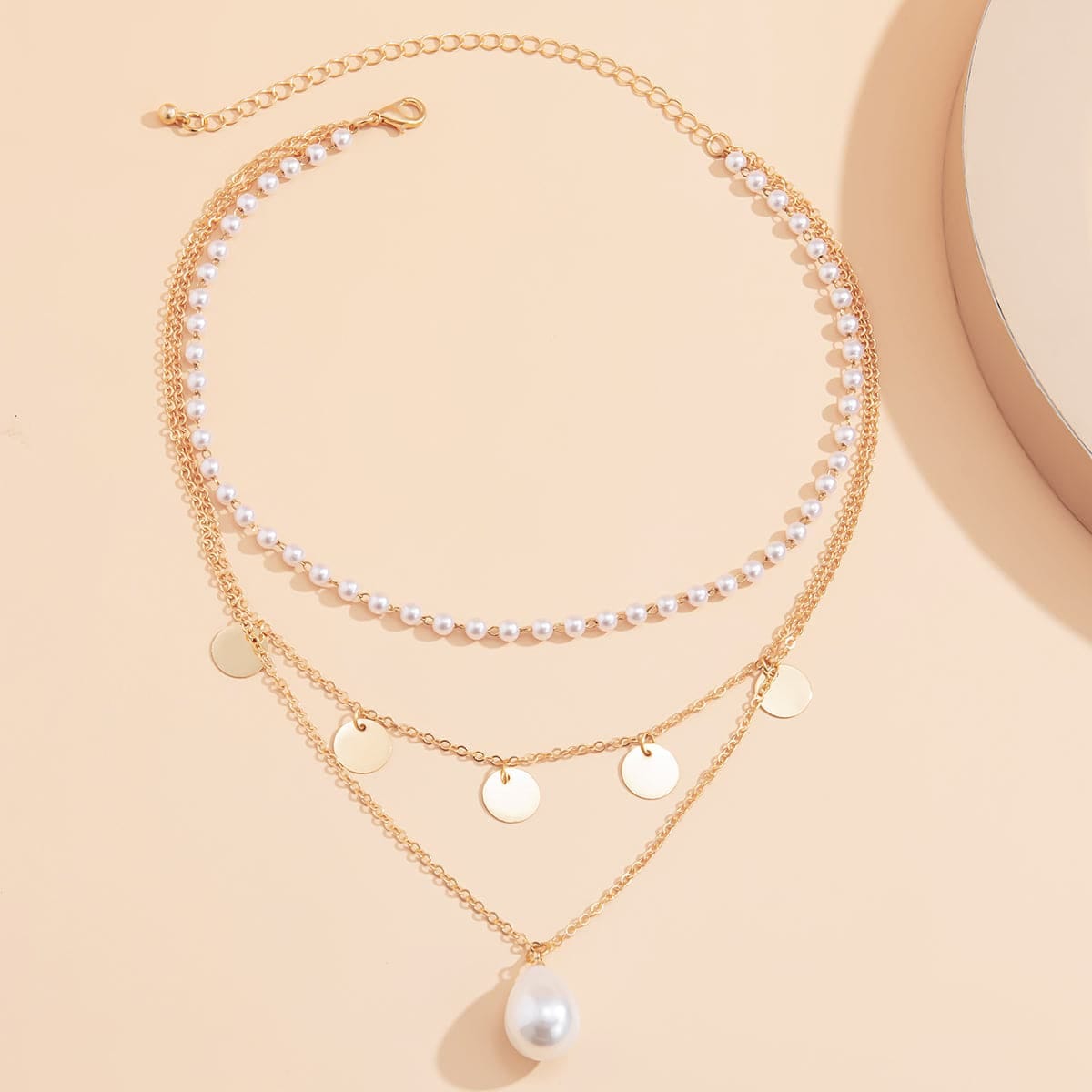 Pearl & Goldtone Sequin Layered Pendant Necklace